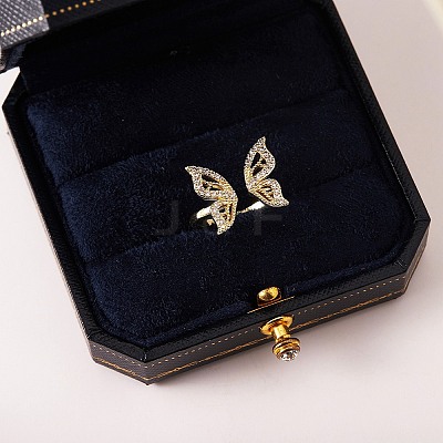 Butterfly Clear Cubic Zirconia Cuff Ring RJEW-SZ0001-13-1