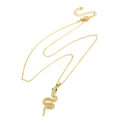 Brass Micro Pave Green Cubic Zirconia Snake Pendant Necklaces LS-NJEW-S438-02E-G-1