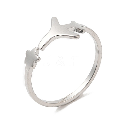Non-Tarnish 304 Stainless Steel Star & Airplane Open Cuff Ring for Women RJEW-M149-12P-1