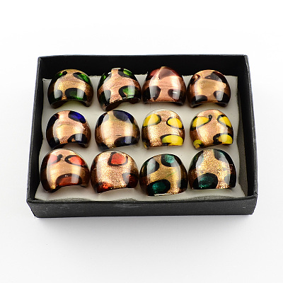 Handmade Gold Sand Lampwork Wide Band Rings RJEW-Q150-M14-B-1