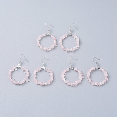 Natural Rose Quartz Dangle Earrings EJEW-E255-D18-1