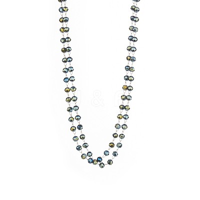 304 Stainless Steel & Glass Rondelle Beads Double Layered Necklaces for Women STAS-OY015-50G-1
