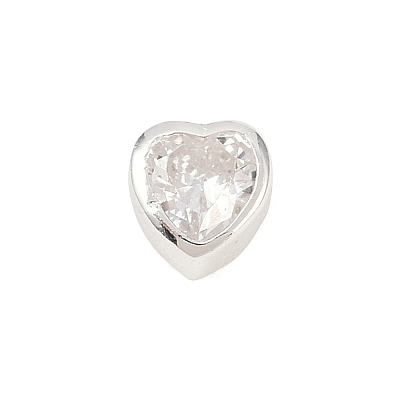 925 Sterling Silver Cubic Zirconia Heart Beads STER-F060-03S-01-1