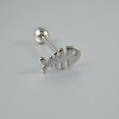 304 Stainless Steel Fish Bone Straight Barbell 15 Gauge Piercing Tongue Rings for Women Men FS-WG89F3B-01-1