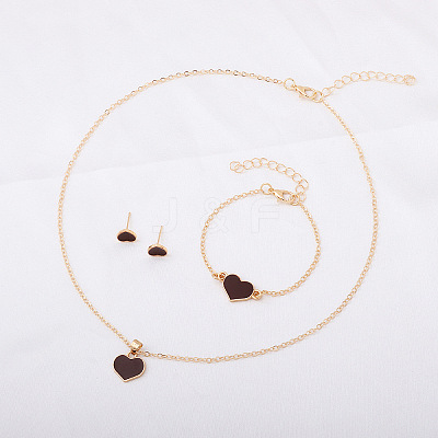 Heart Alloy Enamel Link Bracelets & Stud Earrings & Pendant Necklaces for Women FS-WG7E308-06-1