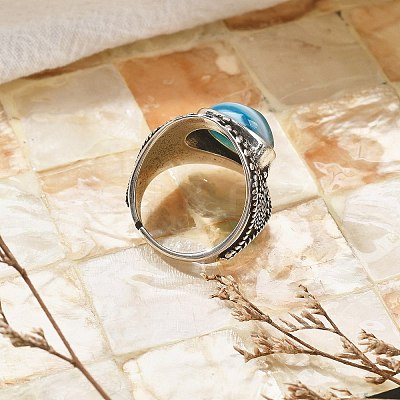 Natural Banded Agate Adjustable Rings RJEW-I108-03AS-04-1