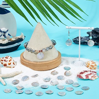 Natural Akoya Shell Dyed Disc Charms SHEL-WH0005-05C-1