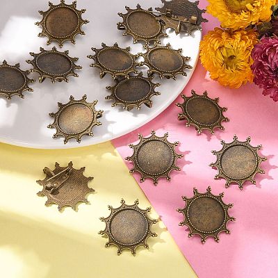 Flat Round Tibetan Style Brooch Cabochon Settings TIBE-S199-AB-NR-1