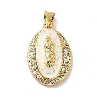 Rack Plating Brass Micro Pave Cubic Zirconia with Synthetic Opal Pendants KK-D088-12G-1