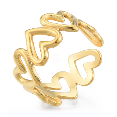 Ion Plating(IP) 304 Stainless Steel Hollow Heart Cuff Rings RJEW-N038-124LG-1