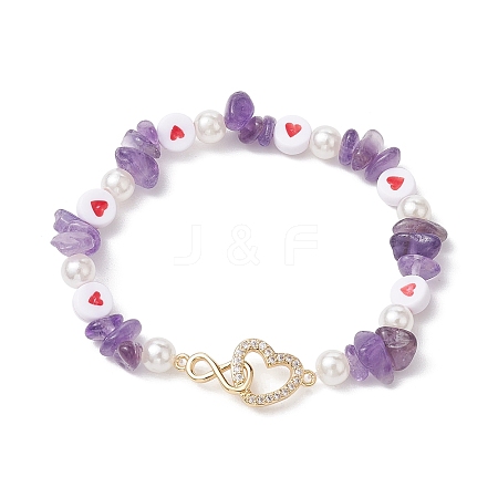 Natural Amethyst Chip Beaded Stretch Bracelets BJEW-JB10507-1