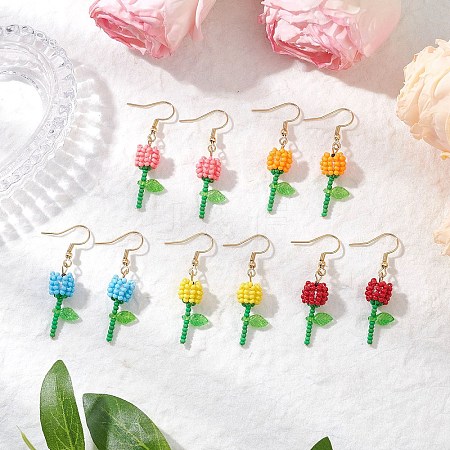 Grade A Round Glass Seed Beads Flower Dangle Earrings EJEW-MZ00451-1