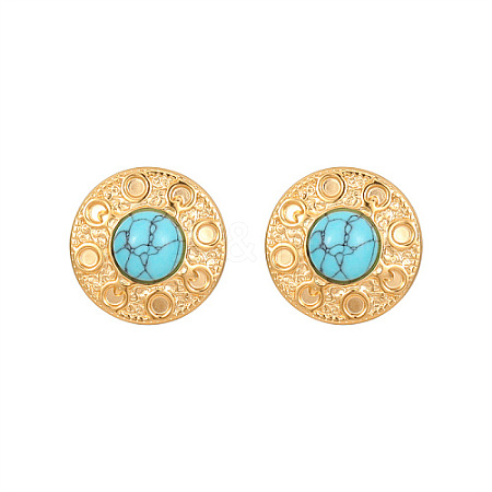 Synthetic Turquoise Flat Round Stud Earrings KQ6681-3-1