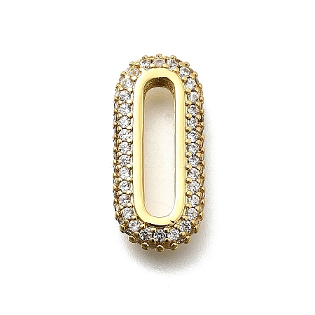 Brass Micro Pave Clear Cubic Zirconia Oval Linking Rings KK-Z093-43G-1