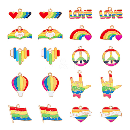 GOMAKERER 40Pcs 10 Style Rainbow Color Pride Alloy Enamel Pendants ENAM-GO0001-06-1