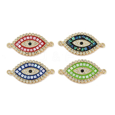 Rack Plating Brass Micro Pave Clear Cubic Zirconia Horse Eye Connector Charms KK-U032-27G-1