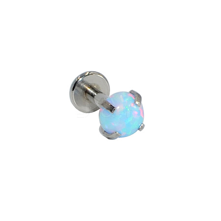 304 Stainless Steel Light Blue Synthetic Opal Threadless Labrets For Women Men WGF4990-76-1