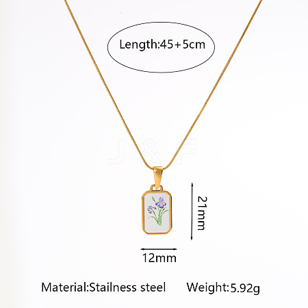 Flower Printed 304 Stainless Steel Geometric Pendant Necklaces for Women WG37CA3-05-1