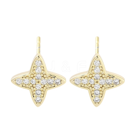 Brass Micro Pave Clear Cubic Zirconia Studs Earring for Women EJEW-S217-F02-1