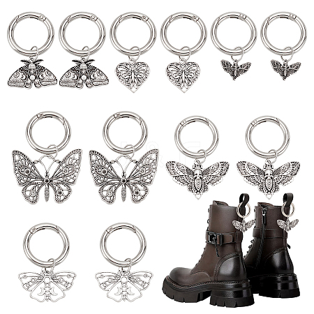 12Pcs 6 Styles Butterfly Tibetan Style Alloy Shoe Charms HJEW-AB00728-1