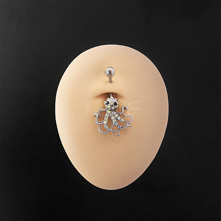 316L Surgical Stainless Steel Micro Pave Clear AB Cubic Zirconia Curved Barbell Belly Rings FS-WG2C48B-02-1