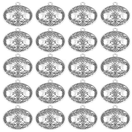 20Pcs Tibetan Style Hollow Alloy Pendants FIND-LP0001-93AS-1