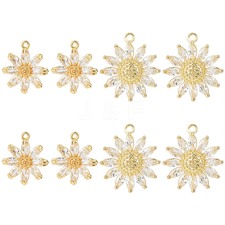 8Pcs 2 Styles Brass Micro Pave Cubic Zirconia Pendants KK-HS0015-18-1