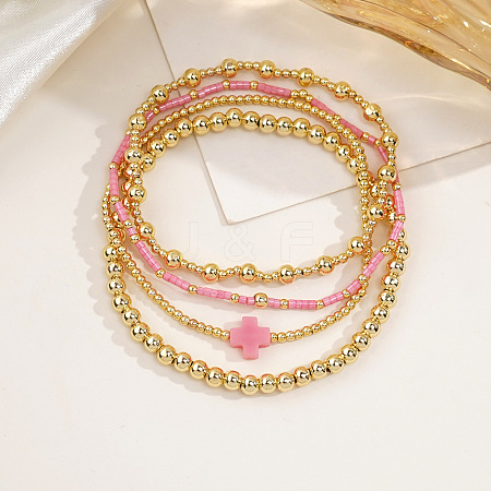 4Pcs Gothic Brass Cross Stretch Bracelet Sets YK6983-4-1