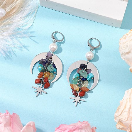 Chakra Chip Natural & Synthetic Mixed Stone Leverback Earrings EJEW-JE06199-1