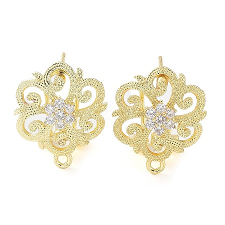 Flower Brass Micro Pave Cubic Zirconia Stud Earrings Finding KK-E083-20G-1