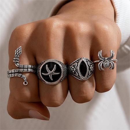 4Pcs 4 Style Tibetan Style Alloy Finger Ring Sets PW-WG87556-03-1