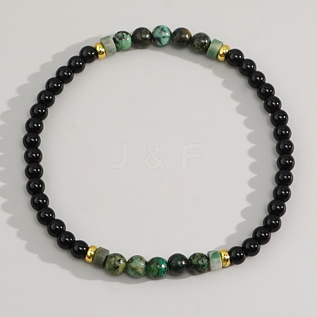 Bohemian Natural Black Stone Beaded Stretch Bracelets JK6099-4-1