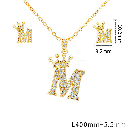 Brass Micro Pave Clear Cubic Zirconia Pendant Necklaces & Stud Earrings Sets FS-WG8C370-13-1