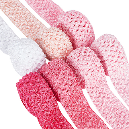 BENECREAT 14M 7 Style Pink Series Elastic Crochet Headband Ribbon OCOR-BC0005-35-1