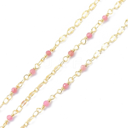 Brass & Natural Red Agate Handmade Beaded Chain CHC-D029-15G-01-1