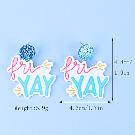 Word Friyay Acrylic Dangle Stud Earrings FS-WG01C29-02-1