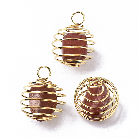 Iron Wrap-around Spiral Bead Cage Pendants IFIN-R239-11G-1