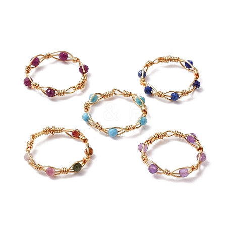 Round Natural Ruby & Magnesite & Tourmaline & Amethyst & Lapis Lazuli Finger Ring RJEW-JR00740-1