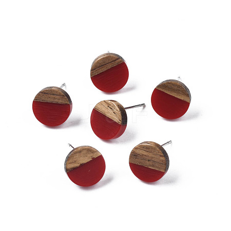 Opaque Resin & Walnut Wood Stud Earrings EJEW-N017-008-B02-1