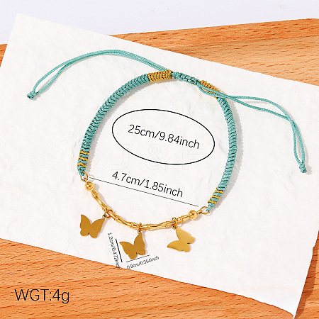 Boho 304 Stainless Steel Charm Braided Cotton Cord Adjustable Bracelets WG43BF0-01-1