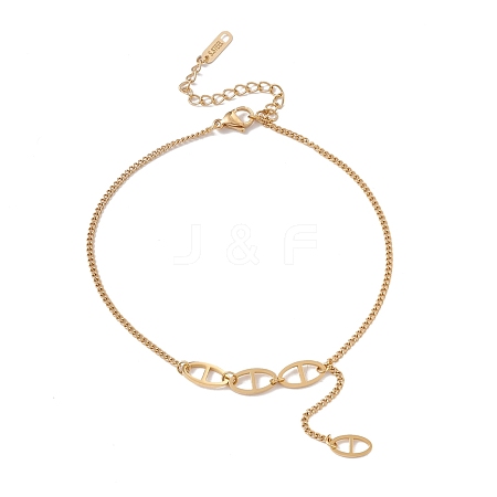 Ion Plating(IP) 304 Stainless Steel Oval Charm Anklet with Curb Chains for Women AJEW-I064-03G-1