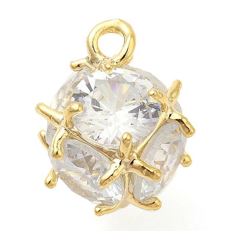 Round Rack Plating Brass with Cubic Zirconia Pendants Charms KK-S396-14-1