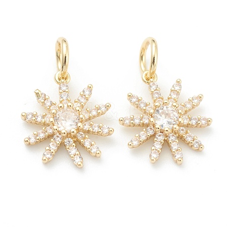 Brass Clear Cubic Zirconia Charms ZIRC-B010-15G-1