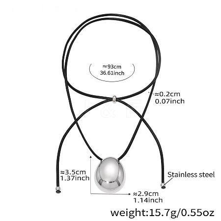 304 Stainless Steel Teardrop Pendant Adjustable Black Leather Cord Slider Necklaces for Women WG7319D-02-1