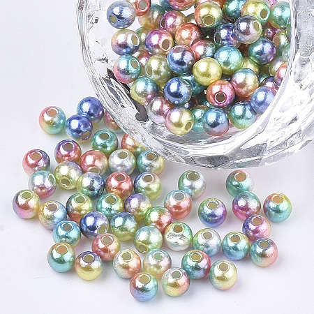 Rainbow ABS Plastic Imitation Pearl Beads X1-OACR-Q174-6mm-07-1