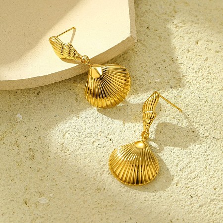 304 Stainless Steel Shell Shape Stud Earrings for Women EJEW-U023-11G-1