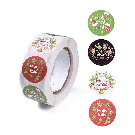 4 Patterns Christmas Round Dot Self Adhesive Paper Stickers Roll DIY-A042-03B-1