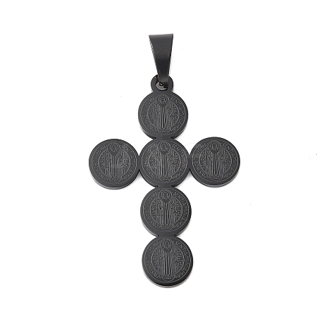 Ion Plating(IP) 304 Stainless Steel Saint Benedict Medal Cross Pendants STAS-F012-12B-1