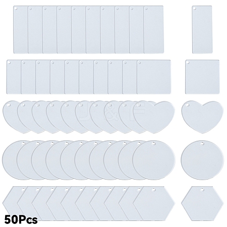 50Pcs 5 Styles Transparent Acrylic Disc Big Pendants TACR-YW0008-09-1