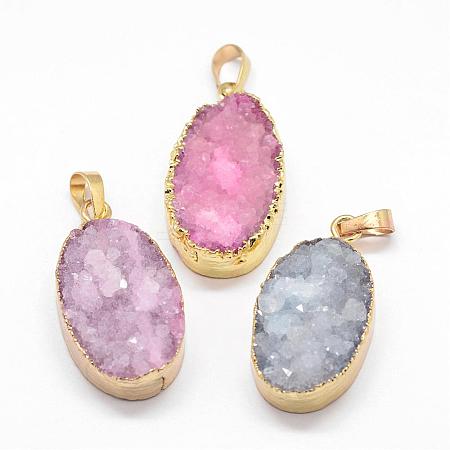 Electroplated Natural & Dyed Druzy Agate Pendants G-N0167-020-1